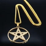 Jewish Tetragrammaton Hebrew Pentagram Stainless Steel Necklaces for Men Gold Color Male Chain Jewelry colar masculino N1163S