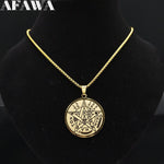 Jewish Tetragrammaton Hebrew Pentagram Stainless Steel Necklaces for Men Gold Color Male Chain Jewelry colar masculino N1163S