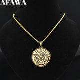 Jewish Tetragrammaton Hebrew Pentagram Stainless Steel Necklaces for Men Gold Color Male Chain Jewelry colar masculino N1163S
