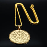 Jewish Tetragrammaton Hebrew Pentagram Stainless Steel Necklaces for Men Gold Color Male Chain Jewelry colar masculino N1163S