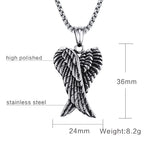 Men Pendant Necklaces, Gothic Vintage Angel Wings Feather Pendant Stainless Steel Necklaces. Man Jewely