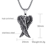 Men Pendant Necklaces, Gothic Vintage Angel Wings Feather Pendant Stainless Steel Necklaces. Man Jewely