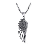 Men Pendant Necklaces, Gothic Vintage Angel Wings Feather Pendant Stainless Steel Necklaces. Man Jewely