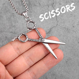 Scissors Haircut Barber Men Necklaces Pendants Chain Punk for Boyfriend Male Stainless Steel Jewelry Creativity Gift Wholesale