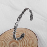 Silver Color Feather Cuff Bracelet for Men Women Vintage Adjustable Bracelet Bangle Fashion Jewelry