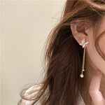 Trend Simulation Pearl Long Earrings Female Moon Star Flower Rhinestone Wedding Pendant Earrings Fashion Korean Jewelry Earrings
