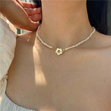 Peri'sbox küçük çiçek büyük zincir kolye boncuklu doğal tatlı su incisi kolye kadınlar için geçiş toka aşk kalp kolye