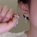 Trend Simulation Pearl Long Earrings Female Moon Star Flower Rhinestone Wedding Pendant Earrings Fashion Korean Jewelry Earrings