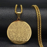 Jewish Tetragrammaton Hebrew Pentagram Stainless Steel Necklaces for Men Gold Color Male Chain Jewelry colar masculino N1163S